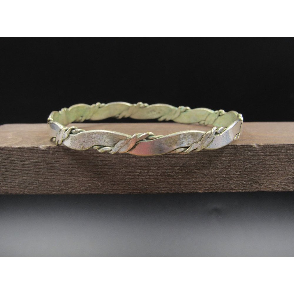 8" Silver Tone Rustic Tarnished Pattern Bangle Br… - image 1